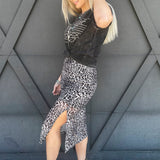 Merigold Kiss Bottoms - Skirts High Waisted Leopard Mesh Skirt In Black