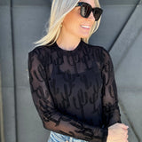 All About Cactus Mesh Top In Black - Infinity Raine