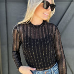 Foil Embellished Mesh Top In Gold - Infinity Raine