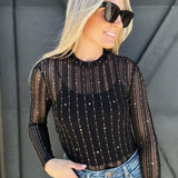 Foil Embellished Mesh Top In Gold - Infinity Raine