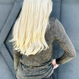 Mineral Washed Ribbed Top In Charcoal - Infinity Raine