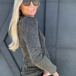 Mineral Washed Ribbed Top In Charcoal - Infinity Raine