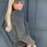 Mineral Washed Ribbed Top In Charcoal - Infinity Raine