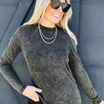 Mineral Washed Ribbed Top In Charcoal - Infinity Raine