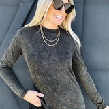 Mineral Washed Ribbed Top In Charcoal - Infinity Raine