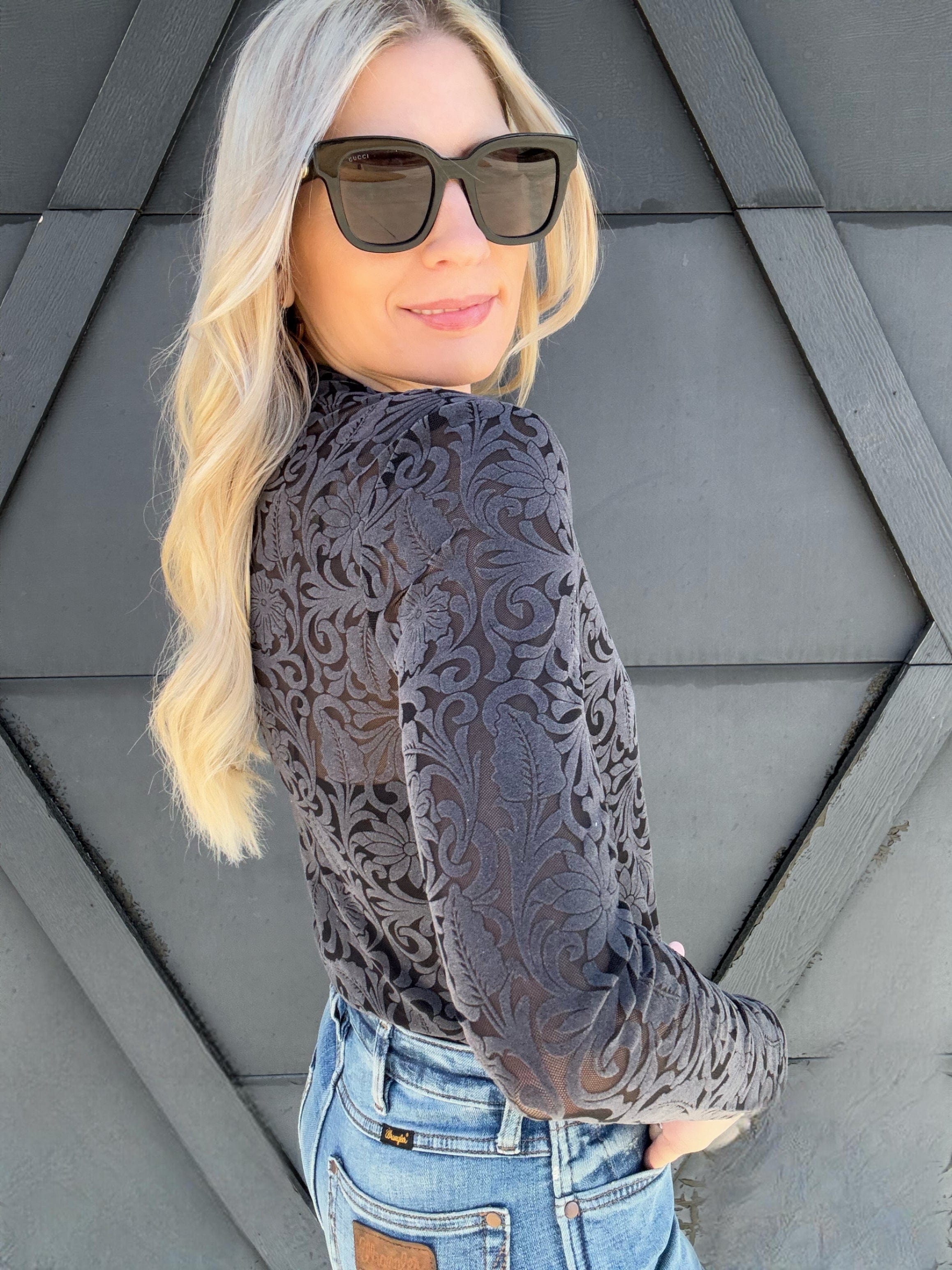 Tooled Mesh Top In Dark Gray - Infinity Raine