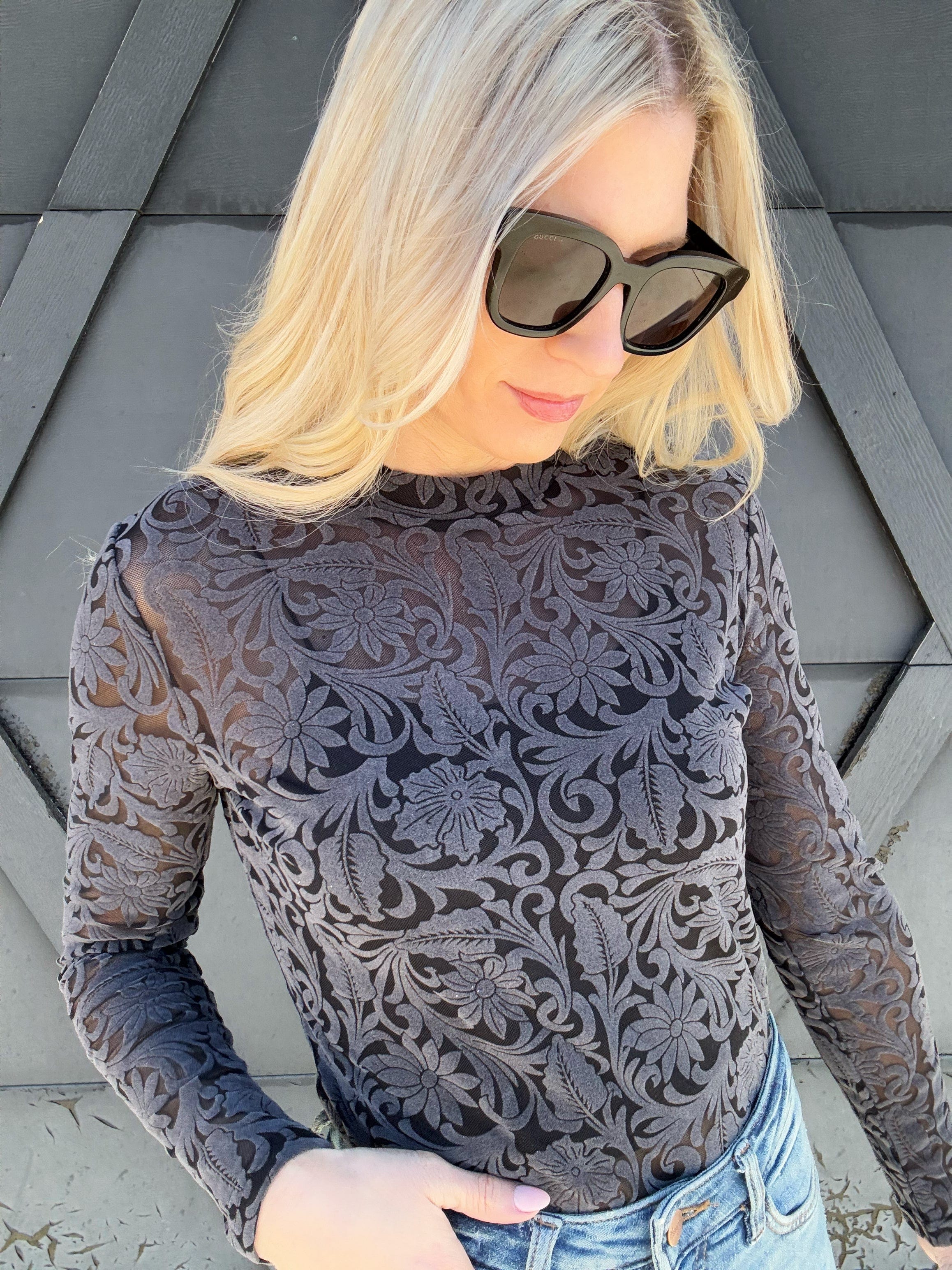 Tooled Mesh Top In Dark Gray - Infinity Raine