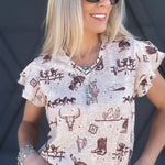 Western Darlin Ruffle Top In Beige - Infinity Raine