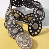 Floral Embossed Oval Disc Belt In Asl Black - Infinity Raine