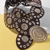 Floral Embossed Oval Disc Belt In Asl Dark Brown - Infinity Raine