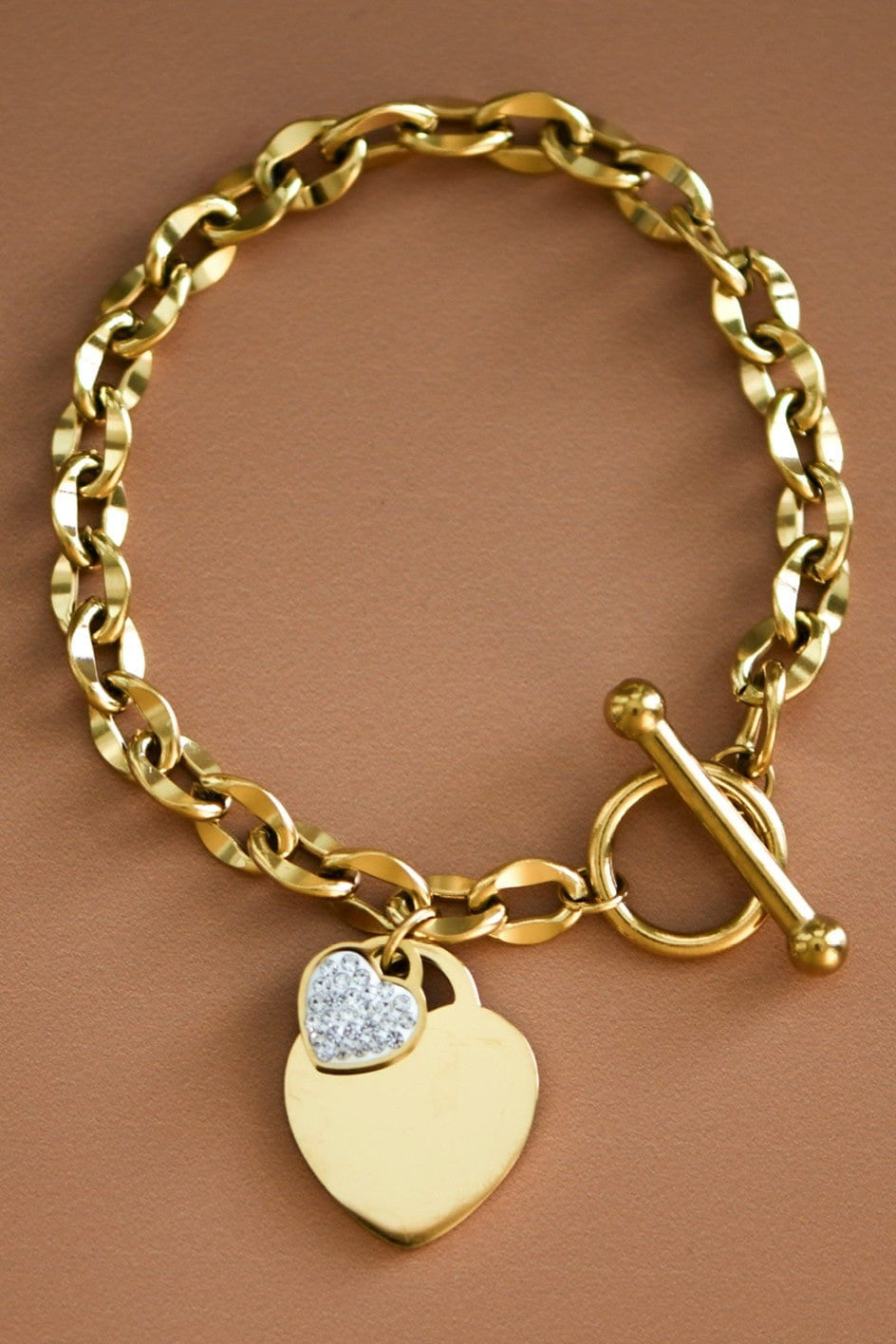 Heart Charm Chunky Chain Bracelet In Gold - Infinity Raine