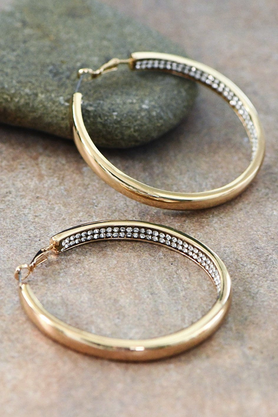 Gold Plate Hoop Earrings With Rhinestones - Infinity Raine