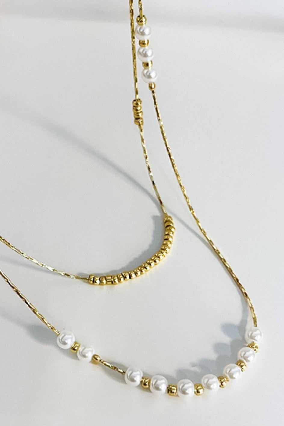 18K Layered Beaded Pearl Necklace In Gold - Infinity Raine