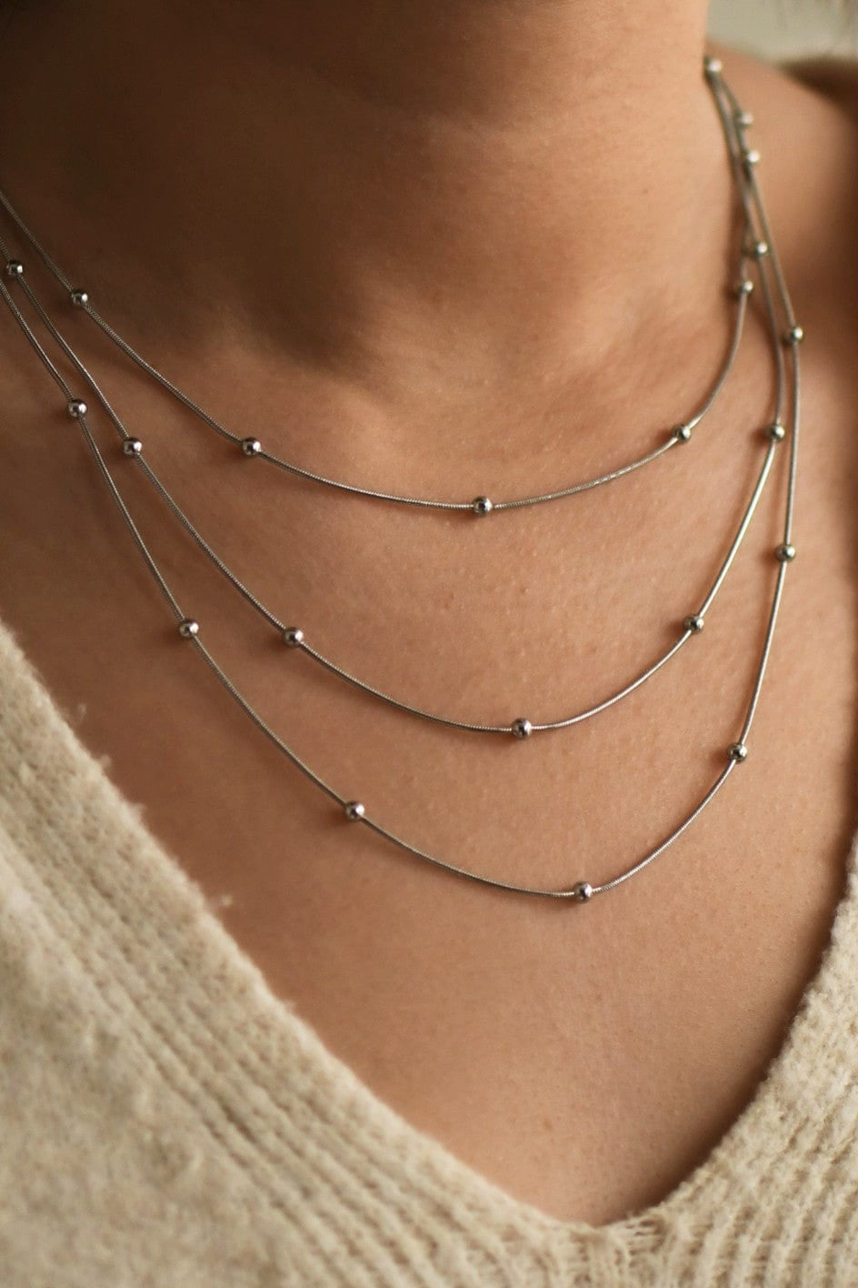 Layered Beaded Necklace In Silver - Infinity Raine