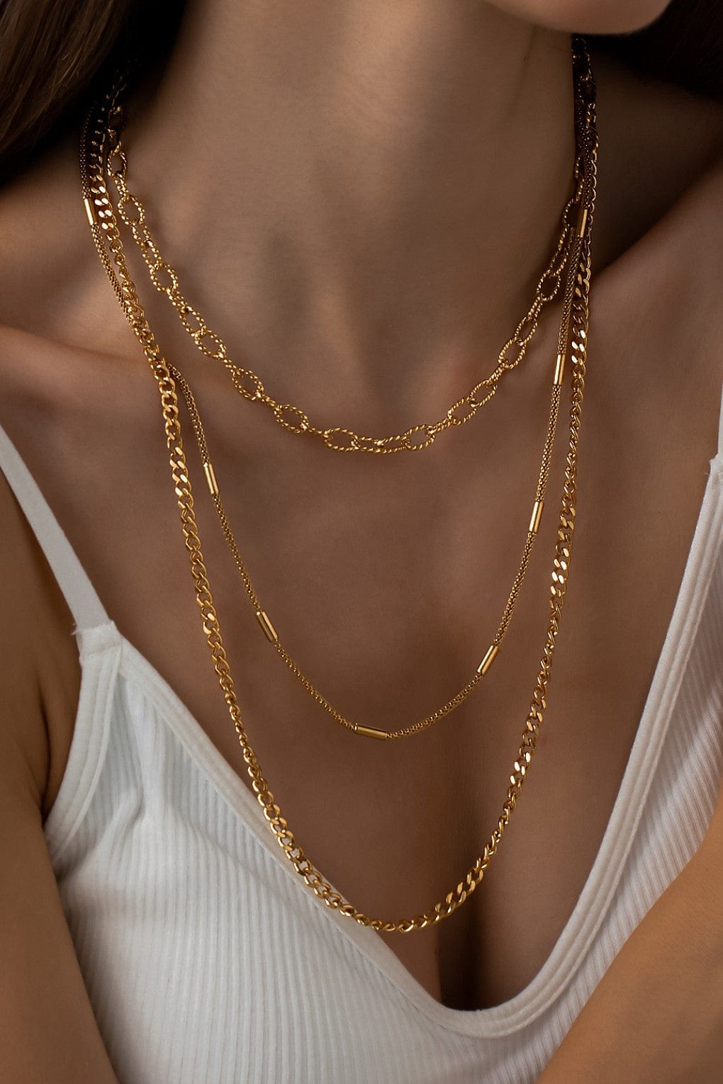 Layered Triple Chain Necklace In Gold - Infinity Raine