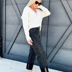 Cuffed Borrom Denim Pants In Black - Infinity Raine