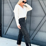 Cuffed Borrom Denim Pants In Black - Infinity Raine