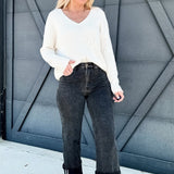 Cuffed Borrom Denim Pants In Black - Infinity Raine