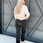 Cuffed Borrom Denim Pants In Black - Infinity Raine