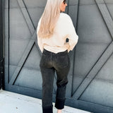 Cuffed Borrom Denim Pants In Black - Infinity Raine