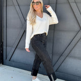 Cuffed Borrom Denim Pants In Black - Infinity Raine