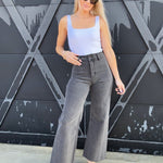 Straight Wide Leg Denim Pants In Washed Black - Infinity Raine