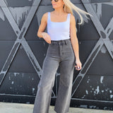 Straight Wide Leg Denim Pants In Washed Black - Infinity Raine