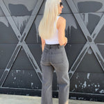 Straight Wide Leg Denim Pants In Washed Black - Infinity Raine