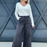 Miou Muse Bottoms - Pants Wide Leg Cotton Pants In Charcoal