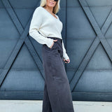 Miou Muse Bottoms - Pants Wide Leg Cotton Pants In Charcoal