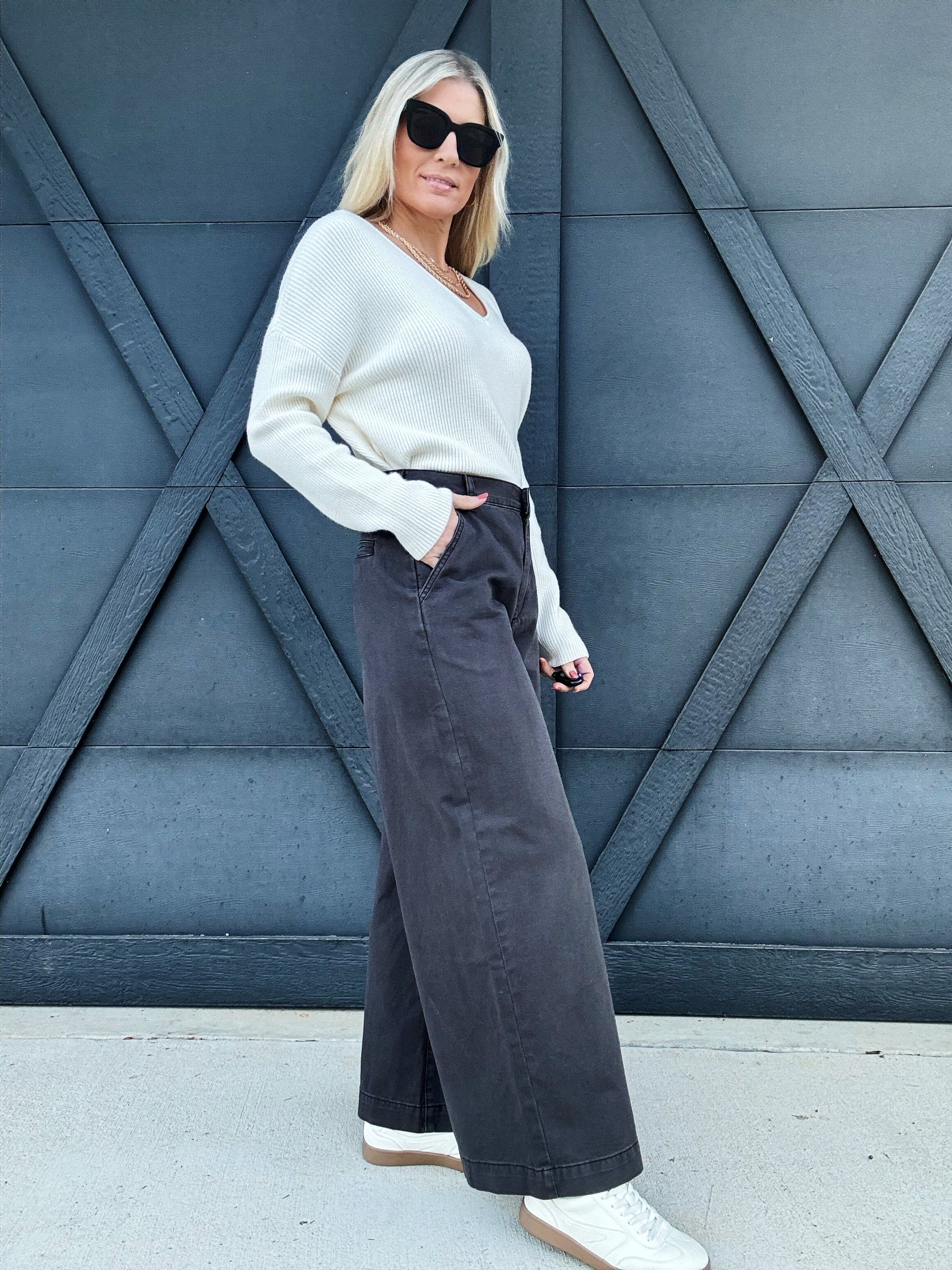 Miou Muse Bottoms - Pants Wide Leg Cotton Pants In Charcoal