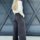 Miou Muse Bottoms - Pants Wide Leg Cotton Pants In Charcoal