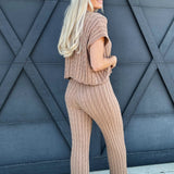 Cable Knitted Sweater Set In Cocoa - Infinity Raine