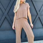 Cable Knitted Sweater Set In Cocoa - Infinity Raine