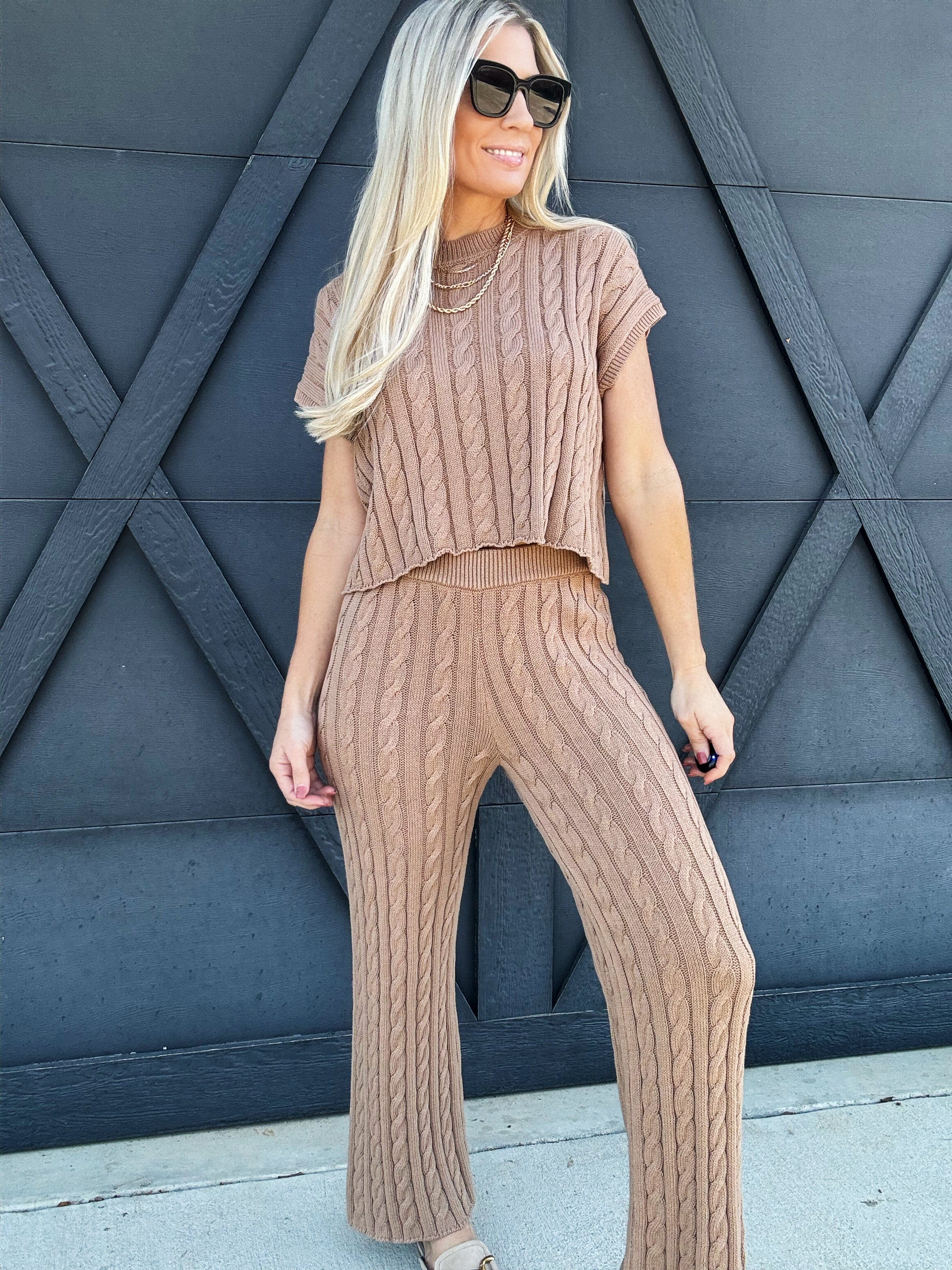 Cable Knitted Sweater Set In Cocoa - Infinity Raine