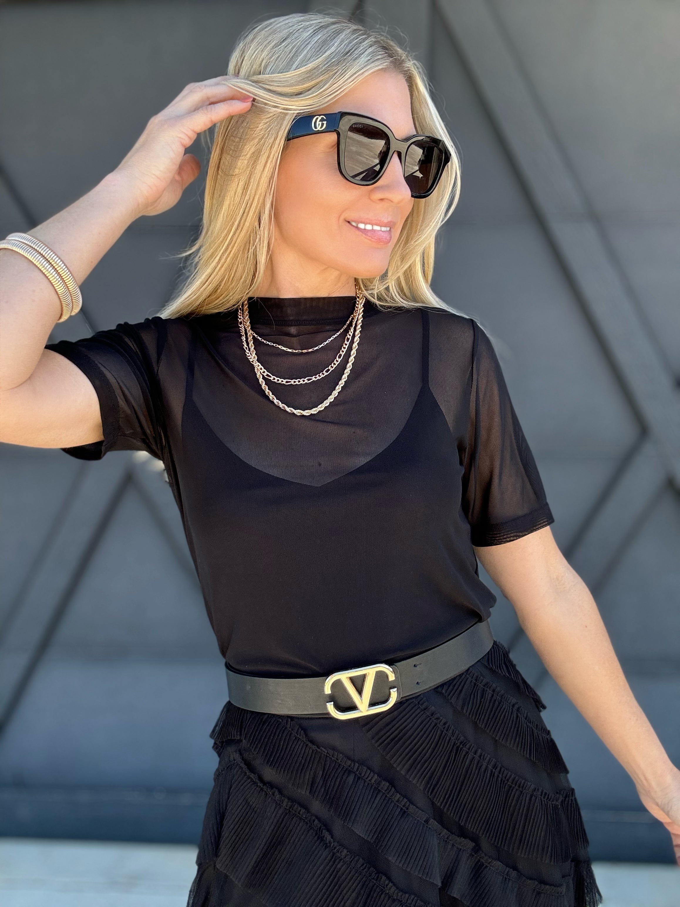 Short Sleeve Mesh Top In Black - Infinity Raine