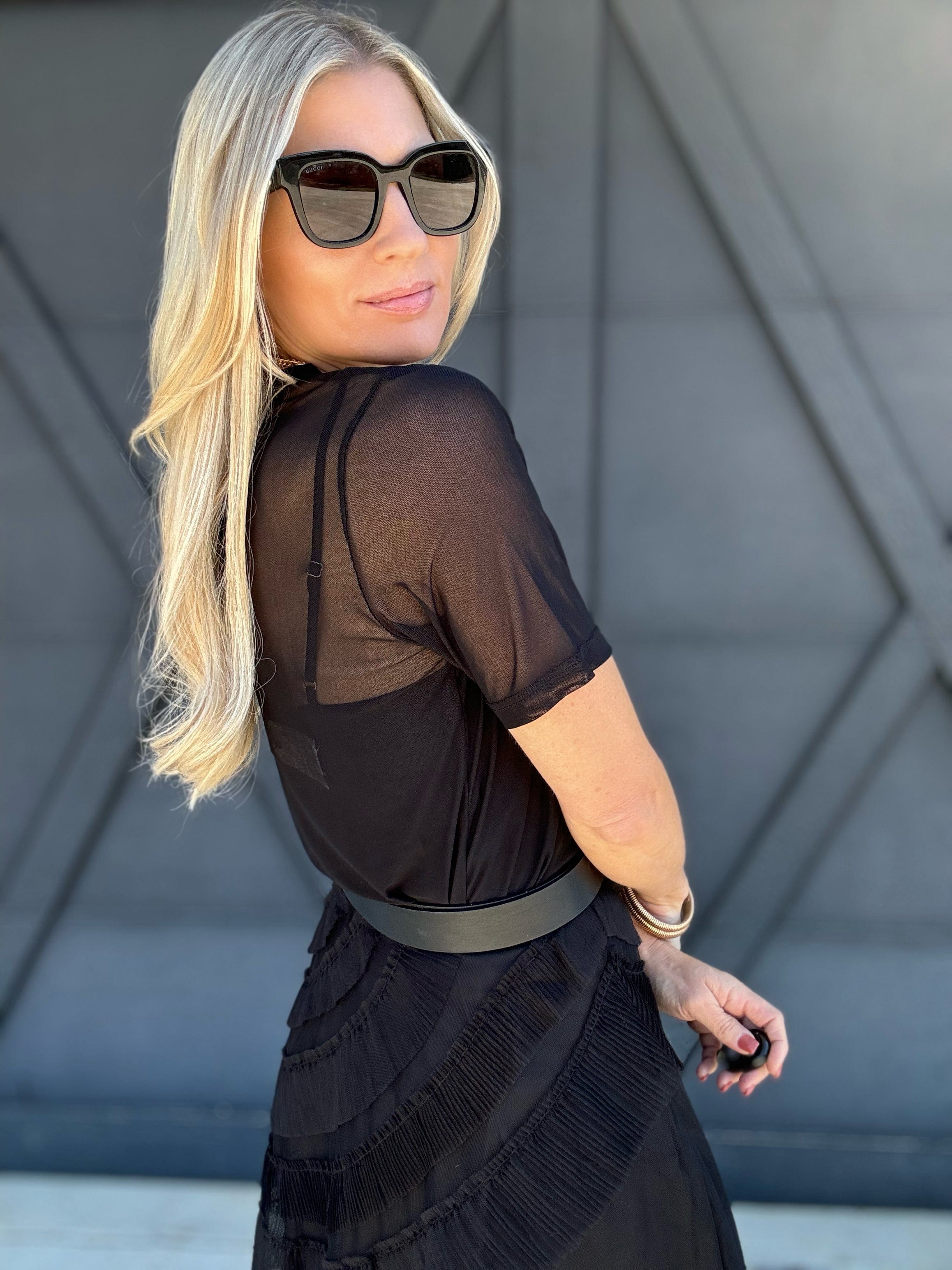 Short Sleeve Mesh Top In Black - Infinity Raine