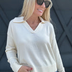 Soft Sweater Knitted Collared Top In Cream - Infinity Raine