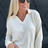 Soft Sweater Knitted Collared Top In Cream - Infinity Raine