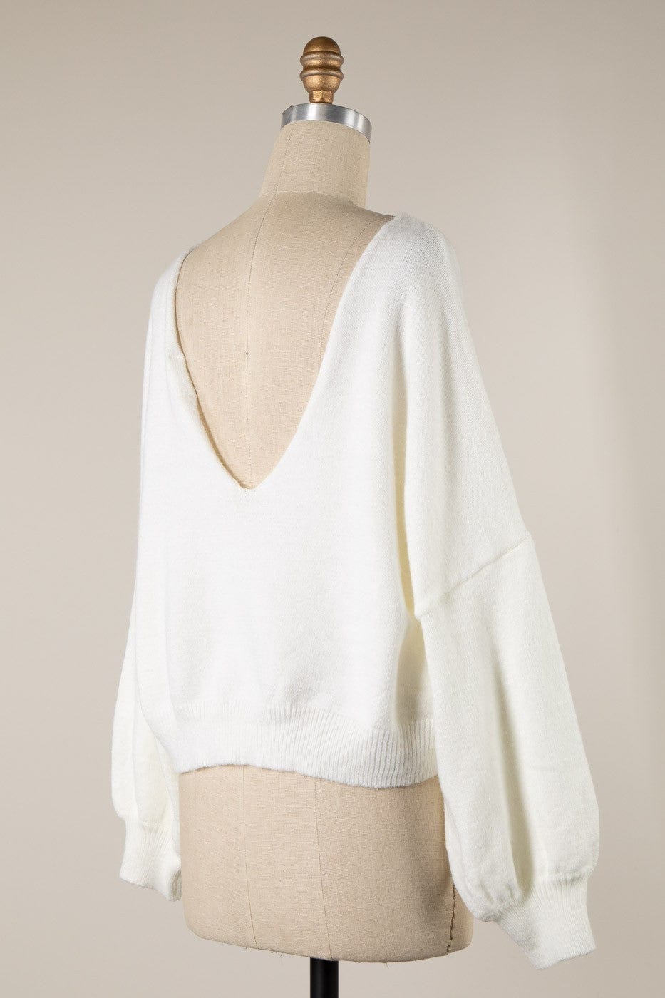 Reversible Puff Sleeve Cropped Knit Sweater Ivory Infinity Raine