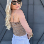 Mustard Seed Tops - Tanks Eyelet Lace Ruffle Cami Top In Taupe