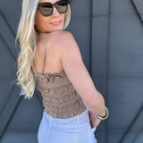 Mustard Seed Tops - Tanks Eyelet Lace Ruffle Cami Top In Taupe