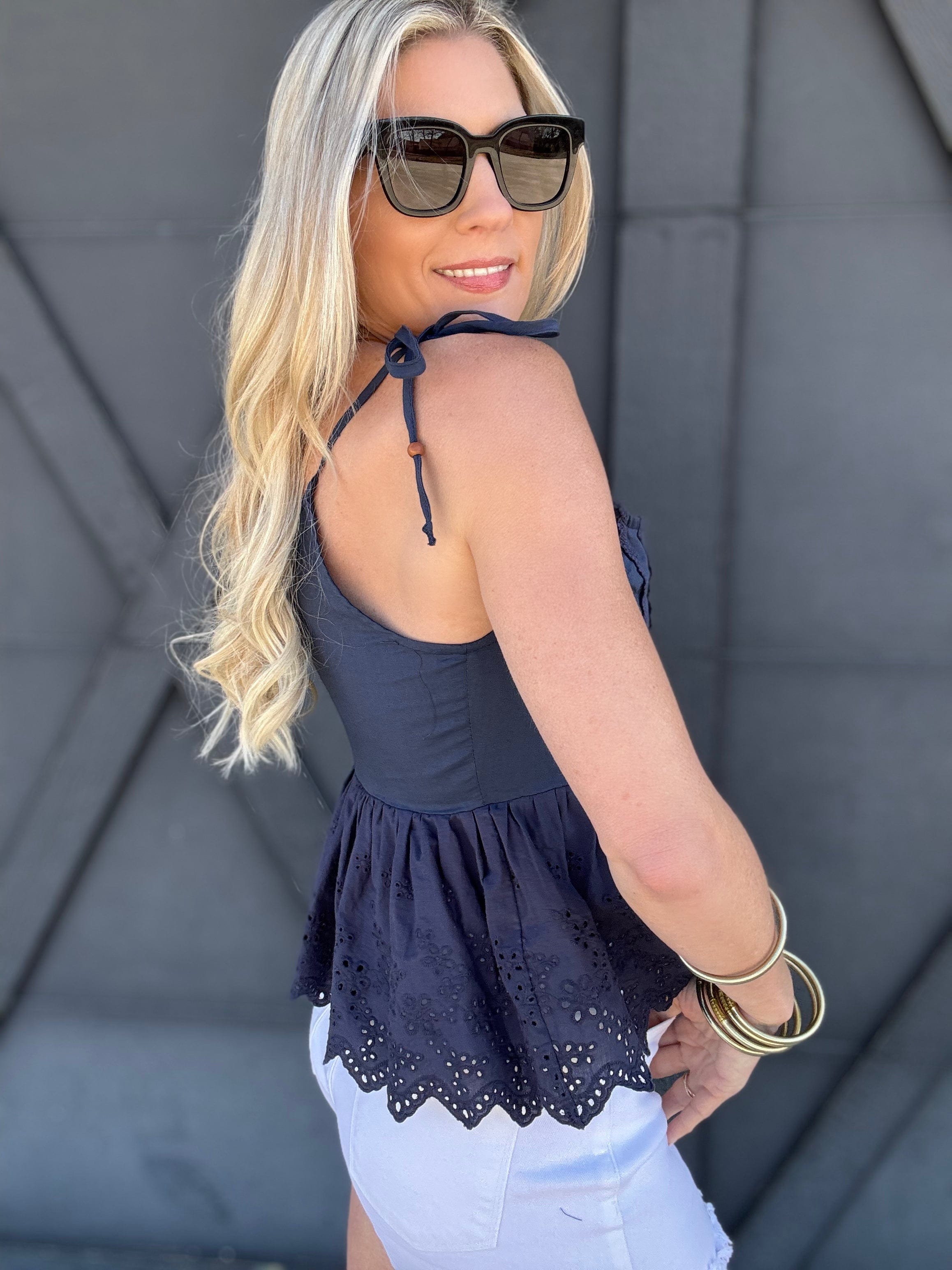 Mustard Seed Tops - Tanks Lace Peplum Cami Top In Blue