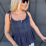 Mustard Seed Tops - Tanks Lace Peplum Cami Top In Blue