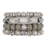 Charm Boho Wood Beads and Chain Bracelet Set-Silver Gray - Infinity Raine