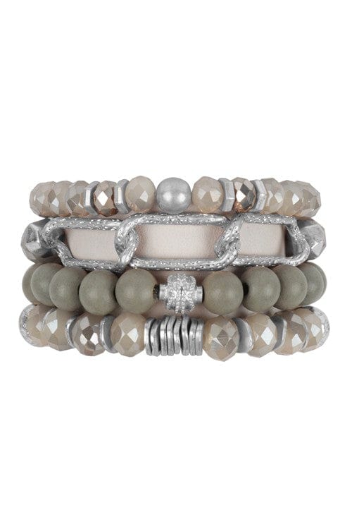 Charm Boho Wood Beads and Chain Bracelet Set-Silver Gray - Infinity Raine