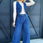 Wide Leg Denim Pants In Dark Wash - Infinity Raine