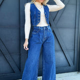 Wide Leg Denim Pants In Dark Wash - Infinity Raine