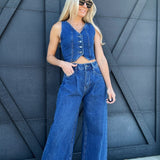 Wide Leg Denim Pants In Dark Wash - Infinity Raine