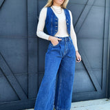 Wide Leg Denim Pants In Dark Wash - Infinity Raine